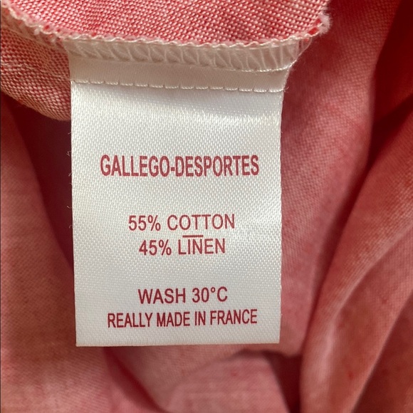 Gallego Desportes Orange Linen blend Button-Up Shirt stand Up collar 3/4 Sleeve - Picture 5 of 12